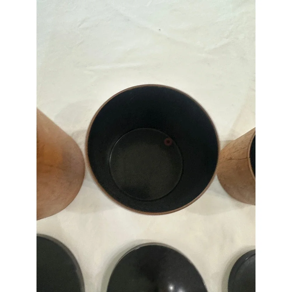 Vintage MCM Wood Grain Canister Set 3 Piece Black Lids Kitchen Storage